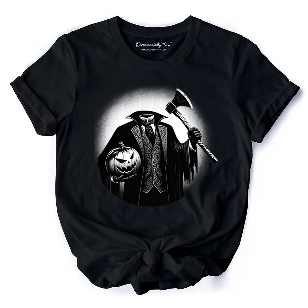 Headless Horseman Spooky Portrait T-Shirt, Horror Villain Theme Halloween Tee