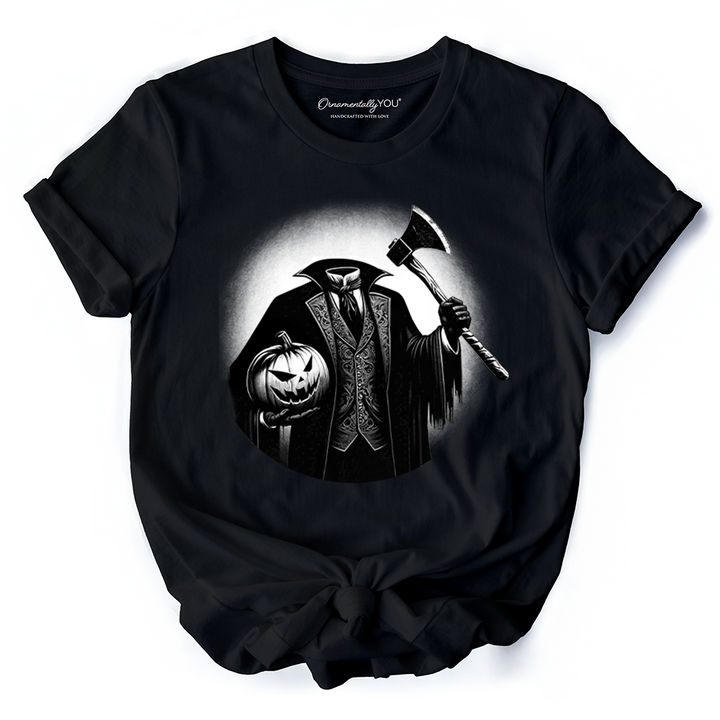 Headless Horseman Spooky Portrait T-Shirt, Horror Villain Theme Halloween Tee