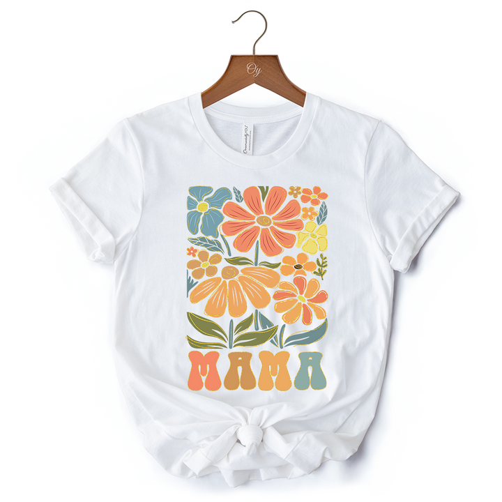 Boho Floral Mama T-Shirt, Natural and White Tee Large Flowers for Modern Moms