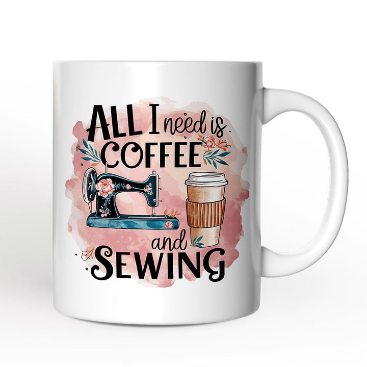 Coffee and Sewing Personalized Mug, Seamstress Gift With Custom Name Personalized Ceramic Mug OrnamentallyYou 12oz Mug Non-Custom 