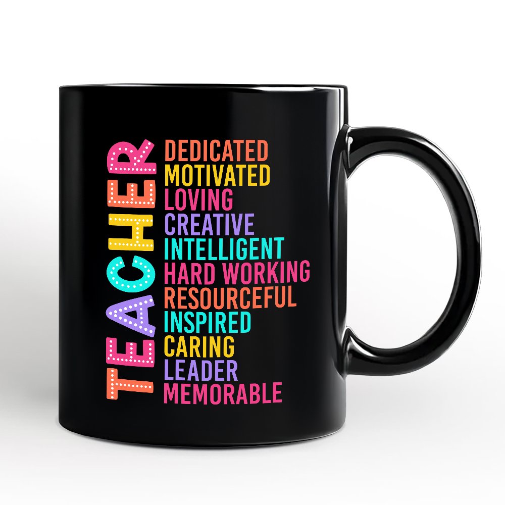 Colorful Teacher Acronym Personalized Mug, Motivational Gift with Custom Name for Educators Personalized Ceramic Mug OrnamentallyYou Black Non-Custom 