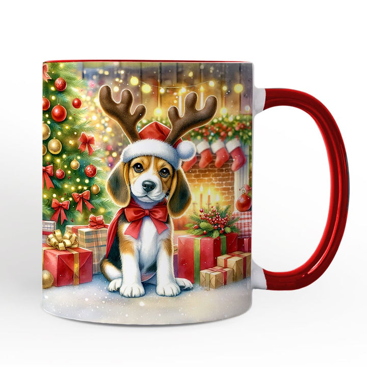 Cozy Fireplace Beagle Personalized Mug, Snuggly Canine Christmas Gift with Custom Name Personalized Ceramic Mug OrnamentallyYou White - Red Non-Custom 