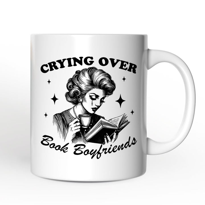 Crying Over Book Boyfriends Personalized Mug, Retro Anti-Valentine Funny Gift With Custom Name Personalized Ceramic Mug OrnamentallyYou 12oz Mug Non-Custom 