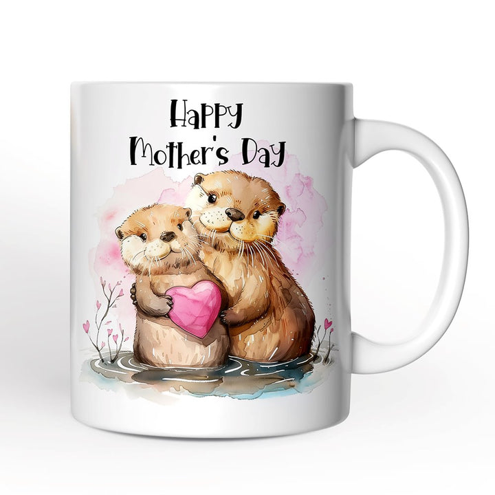 Cute Otters Mother’s Day Themed Custom Mug, Personalized Art Animal Mom and Daughter Gift Personalized Ceramic Mug OrnamentallyYou 12oz Mug Non-Custom 