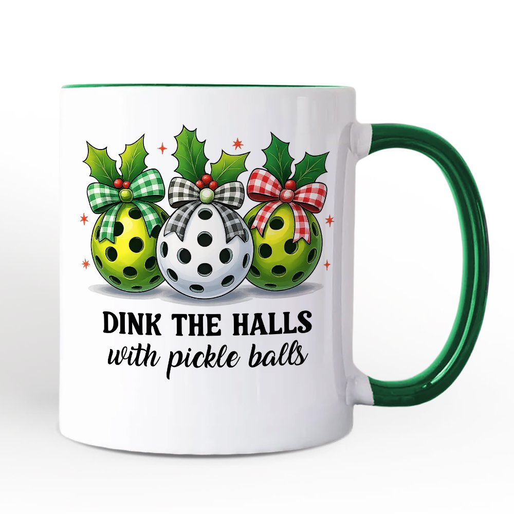 Dink The Halls with Pickle Balls Personalized Mug, Funny Christmas Gift with Custom Name Personalized Ceramic Mug OrnamentallyYou White - Black Non-Custom 