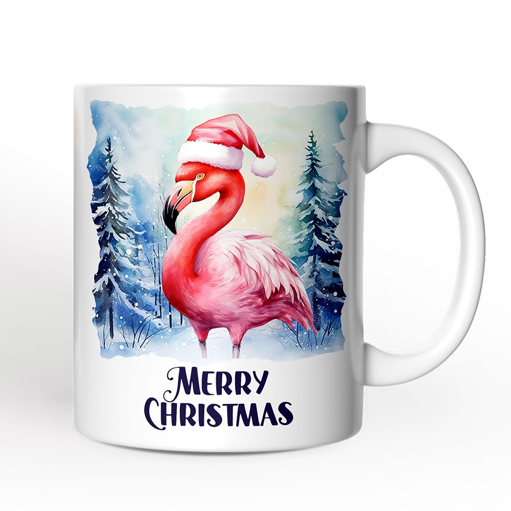 Flamingo with Santa Hat Personalized Mug, Winter Forest Christmas Gift With Custom Name and Date Personalized Ceramic Mug OrnamentallyYou 