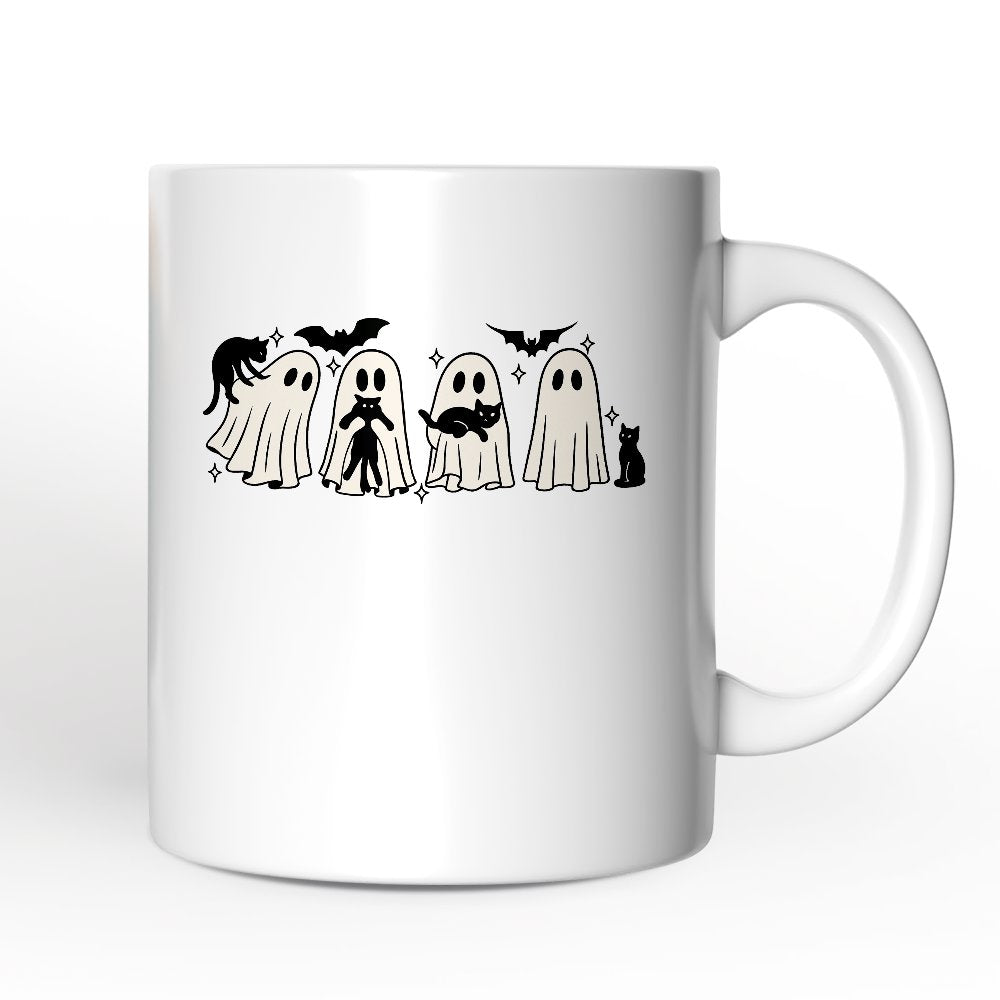 Ghosts and Cats Spooky Personalized Mug, Whimsical Halloween Gift with Custom Name Personalized Ceramic Mug OrnamentallyYou 12oz Mug Non-Custom 