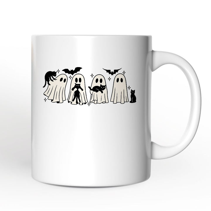 Ghosts and Cats Spooky Personalized Mug, Whimsical Halloween Gift with Custom Name Personalized Ceramic Mug OrnamentallyYou 12oz Mug Non-Custom 