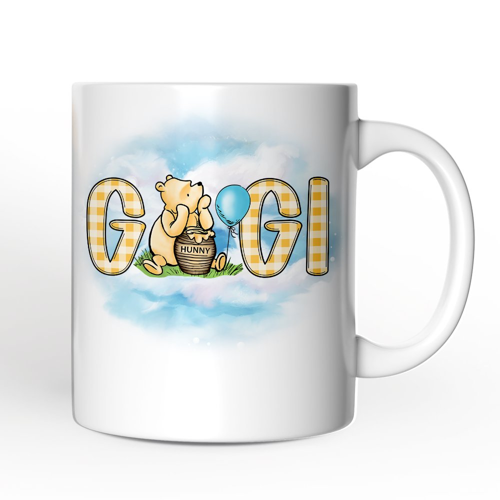 Gingham Gigi Winnie-the-Pooh Personalized Mug, 1926 A.A. Milne Grandma Family Gift with Custom Name Personalized Ceramic Mug OrnamentallyYou White Non-Custom 