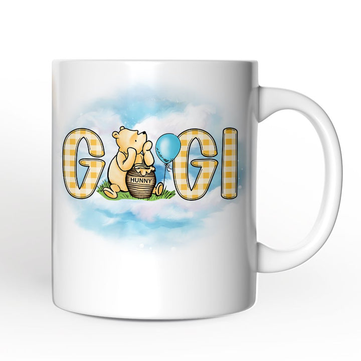 Gingham Gigi Winnie-the-Pooh Personalized Mug, 1926 A.A. Milne Grandma Family Gift with Custom Name Personalized Ceramic Mug OrnamentallyYou White Non-Custom 