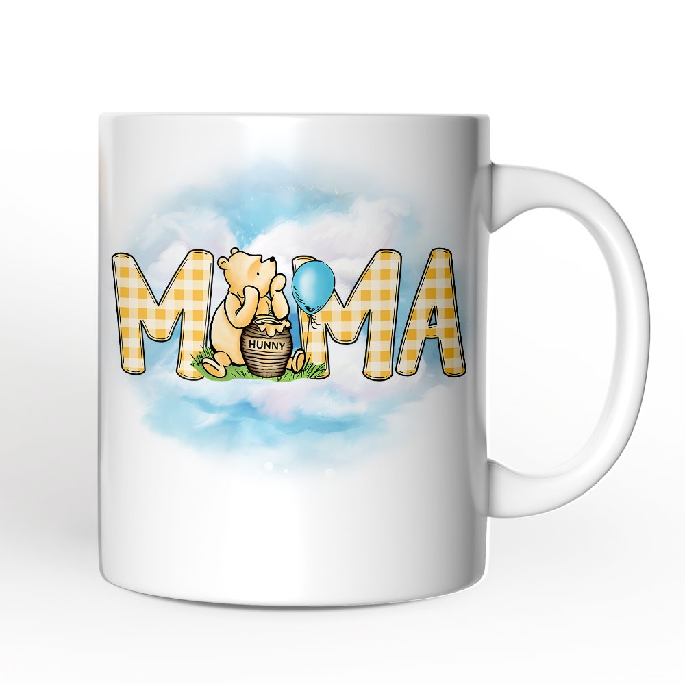 Gingham Mama Winnie-the-Pooh Personalized Mug, 1926 A.A. Milne Mother Family Gift with Custom Name Personalized Ceramic Mug OrnamentallyYou White Non-Custom 