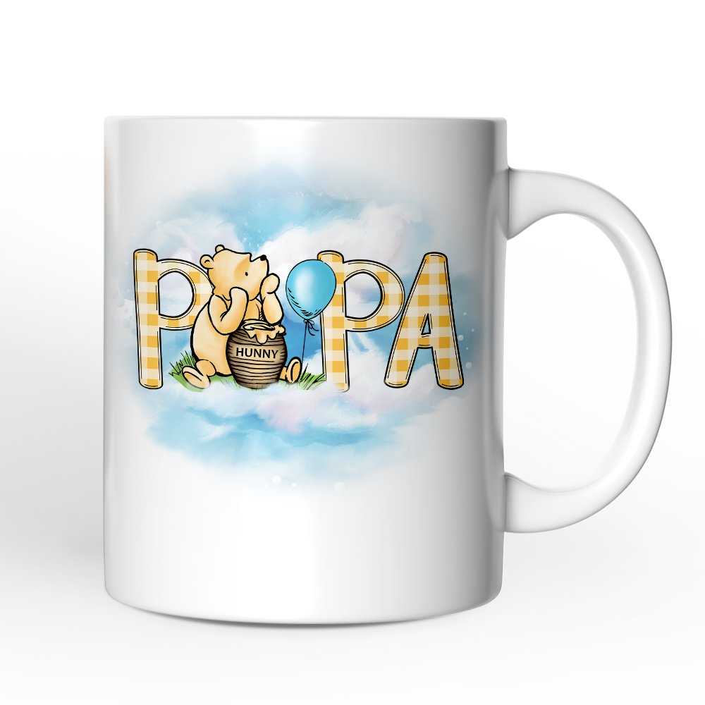 Gingham Papa Winnie-the-Pooh Personalized Mug, 1926 A.A. Milne Dad Family Gift with Custom Name Personalized Ceramic Mug OrnamentallyYou White Non-Custom 