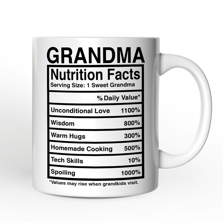 Grandma Nutrition Facts Personalized Mug, Birthday Gift With Custom Name