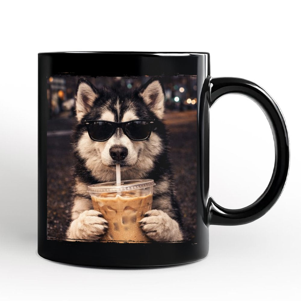 Husky Iced Coffee Mug, Funny Dog Parents Gift Personalized Ceramic Mug OrnamentallyYou 