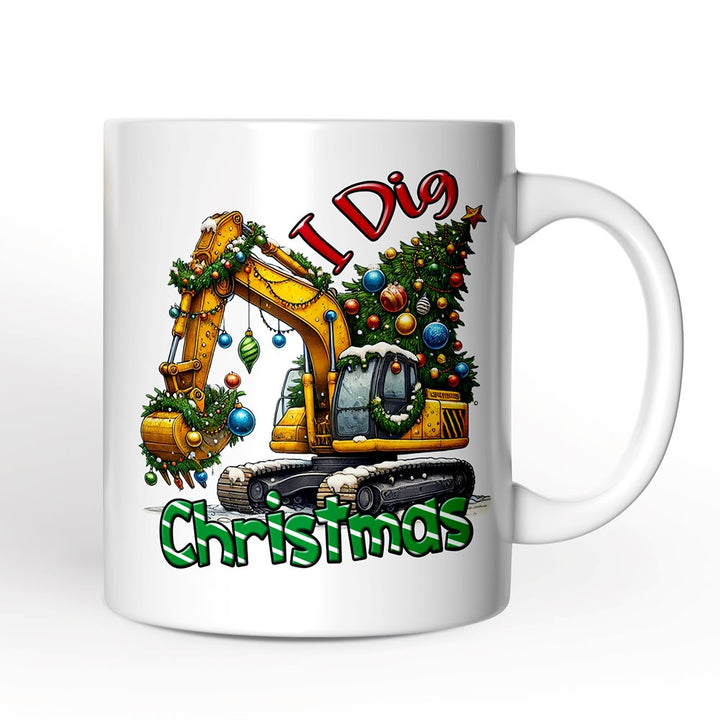 I Dig Christmas Personalized Mug, Christmas Kids Excavator Gifts with Custom Name Personalized Ceramic Mug OrnamentallyYou 