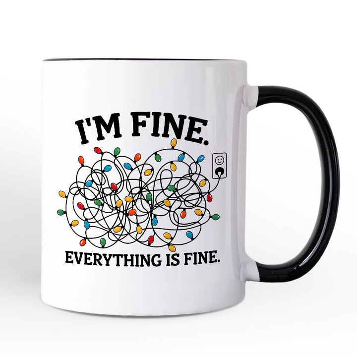 I’m Fine Christmas Lights Personalized Mug, Funny Holiday Humor Gift for Stressed Festive People with Custom Name Personalized Ceramic Mug OrnamentallyYou White - Black Non-Custom 