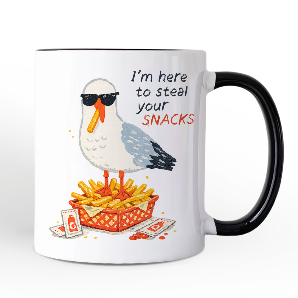 I'm Here To Steal Your Snacks Seagull Mug, Funny Summer Beach Gift