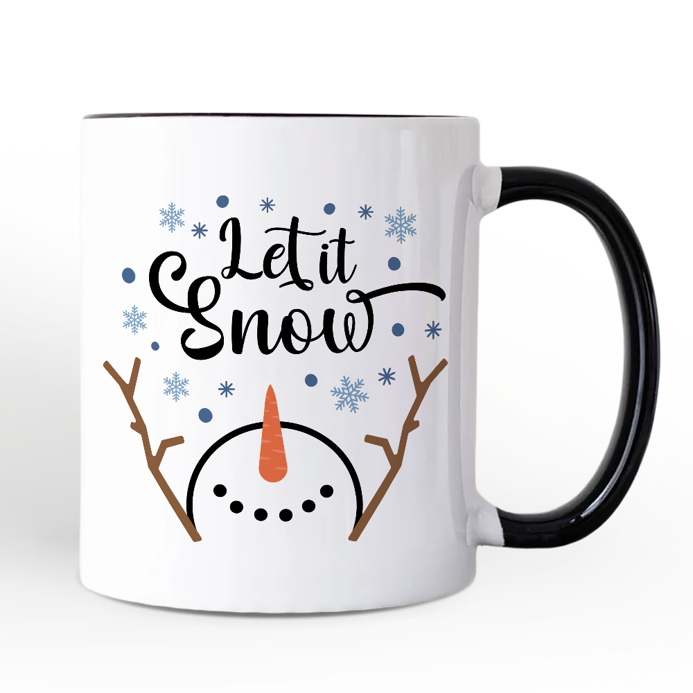 Let It Snow Snowman Personalized Mug, Snowflakes Minimalist Gift with Custom Name