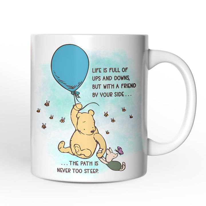 Life's Ups and Downs are Easier With a Friend Winnie-the-Pooh Personalized Mug, 1926 A.A. Milne Uplifting Gift with Custom Name