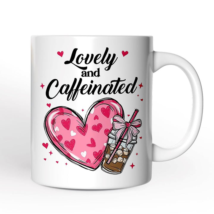Lovely And Caffeinated Personalized Mug, Valentine Heart Coquette Bow Coffee Lover Gift With Custom Name Personalized Ceramic Mug OrnamentallyYou 12oz Mug Non-Custom 