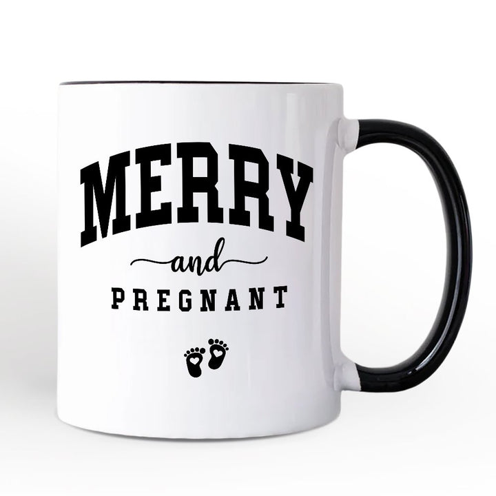 Merry and Pregnant Personalized Mug, Baby Announcement Christmas Custom Gift for New Mom Personalized Ceramic Mug OrnamentallyYou White - Black Non-Custom 