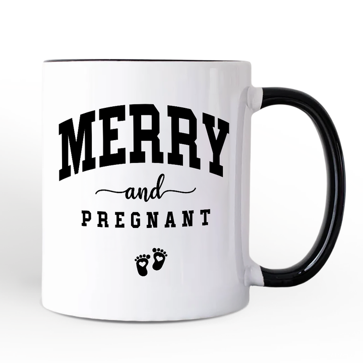 Merry and Pregnant Personalized Mug, Baby Announcement Christmas Custom Gift for New Mom