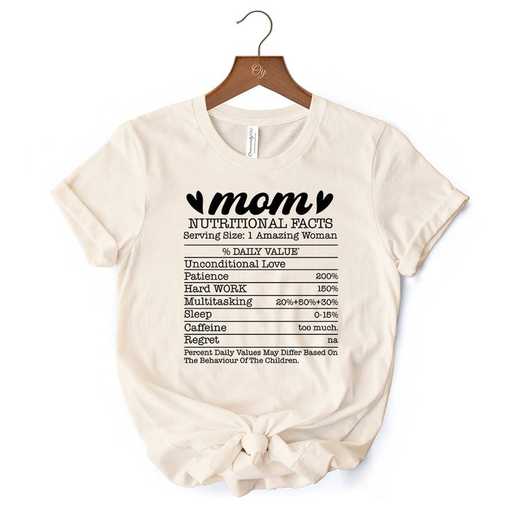 Mom Nutritional Facts Funny T-Shirt, White and Natural Mom Life Tee for Exhausted and Caffeinated Mothers T-Shirts OrnamentallyYou 