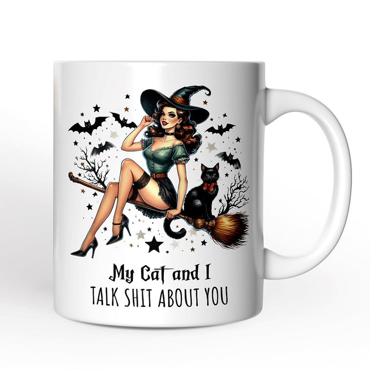 My Cat and I Gossip About You Personalized Halloween Mug, Retro Gift with Custom Name Personalized Ceramic Mug OrnamentallyYou 12oz Mug Non-Custom 
