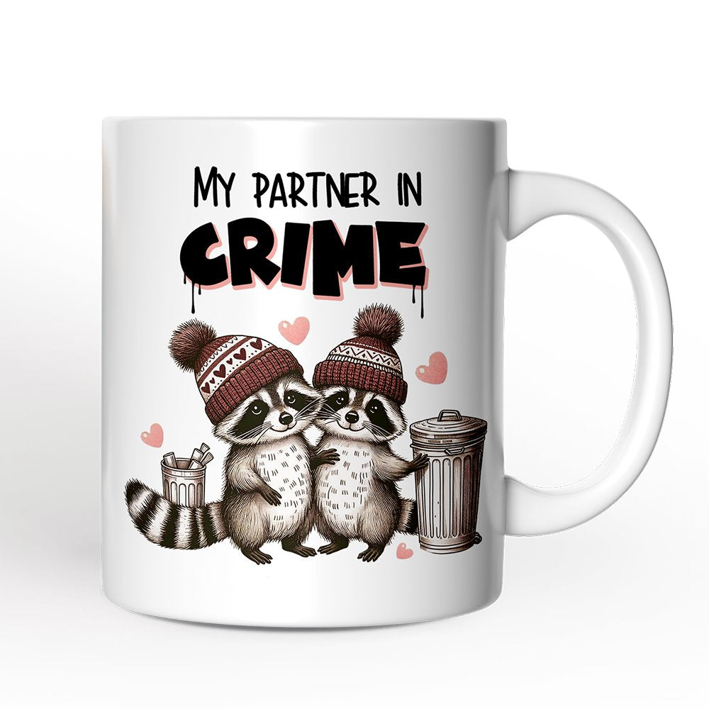 My Partner in Crime Love Racoons Personalized Mug For Couple, Funny Vintage Retro Gift With Custom Names Personalized Ceramic Mug OrnamentallyYou 12oz Mug Non-Custom 