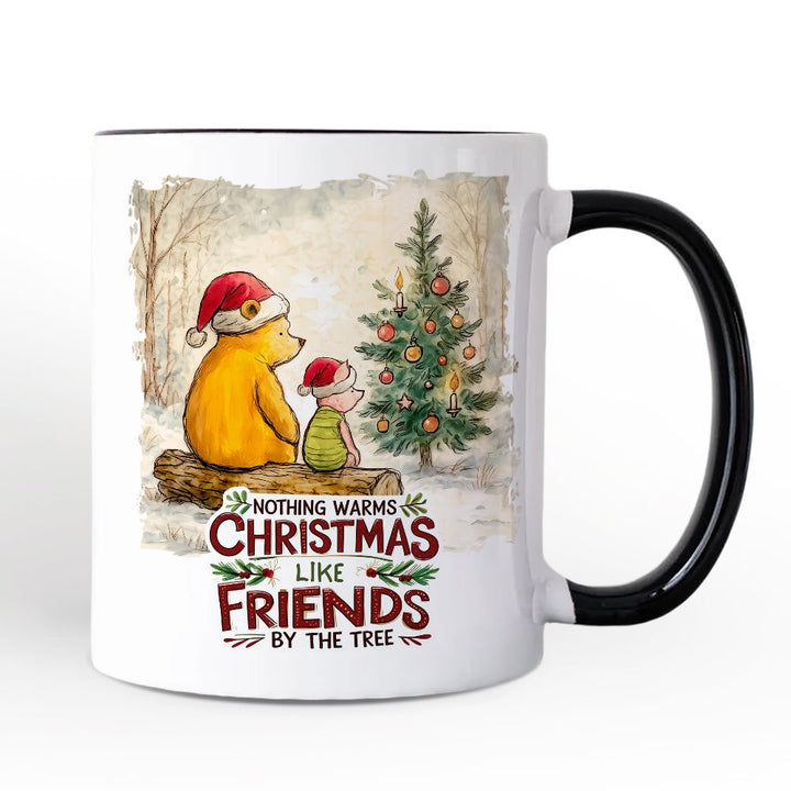 Nothing Warms Christmas Like Friends Winnie-the-Pooh Personalized Mug, 1926 A.A. Milne Holiday Gift with Custom Name Personalized Ceramic Mug OrnamentallyYou Black Handle Non-Custom 