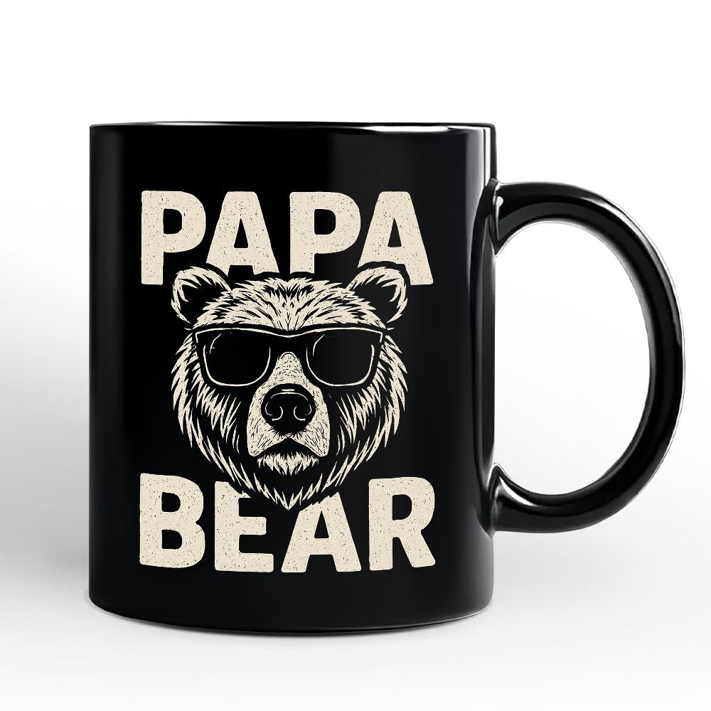 Papa Bear Sunglasses Personalized Mug, Black Vintage Gift with Custom Name for Cool Dads Personalized Ceramic Mug OrnamentallyYou Black Non-Custom 