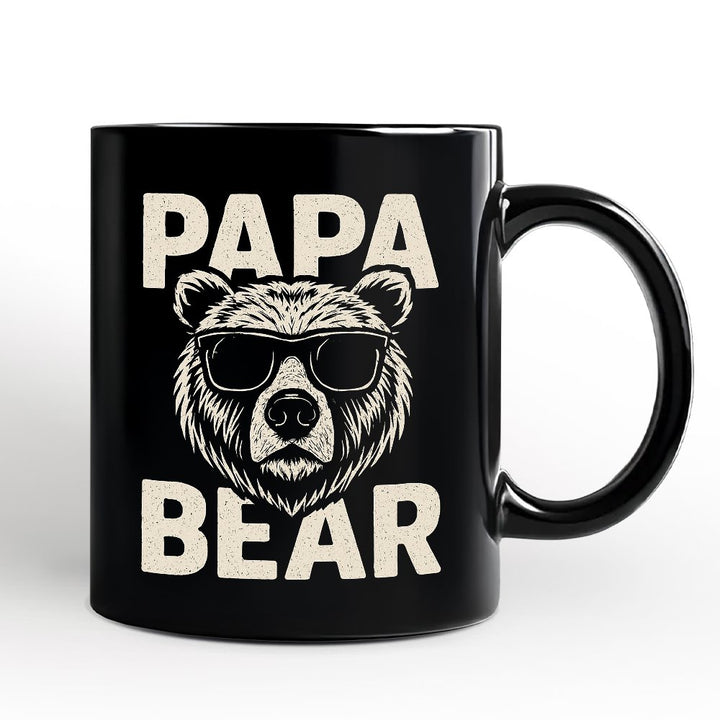 Papa Bear Sunglasses Personalized Mug, Black Vintage Gift with Custom Name for Cool Dads Personalized Ceramic Mug OrnamentallyYou Black Non-Custom 