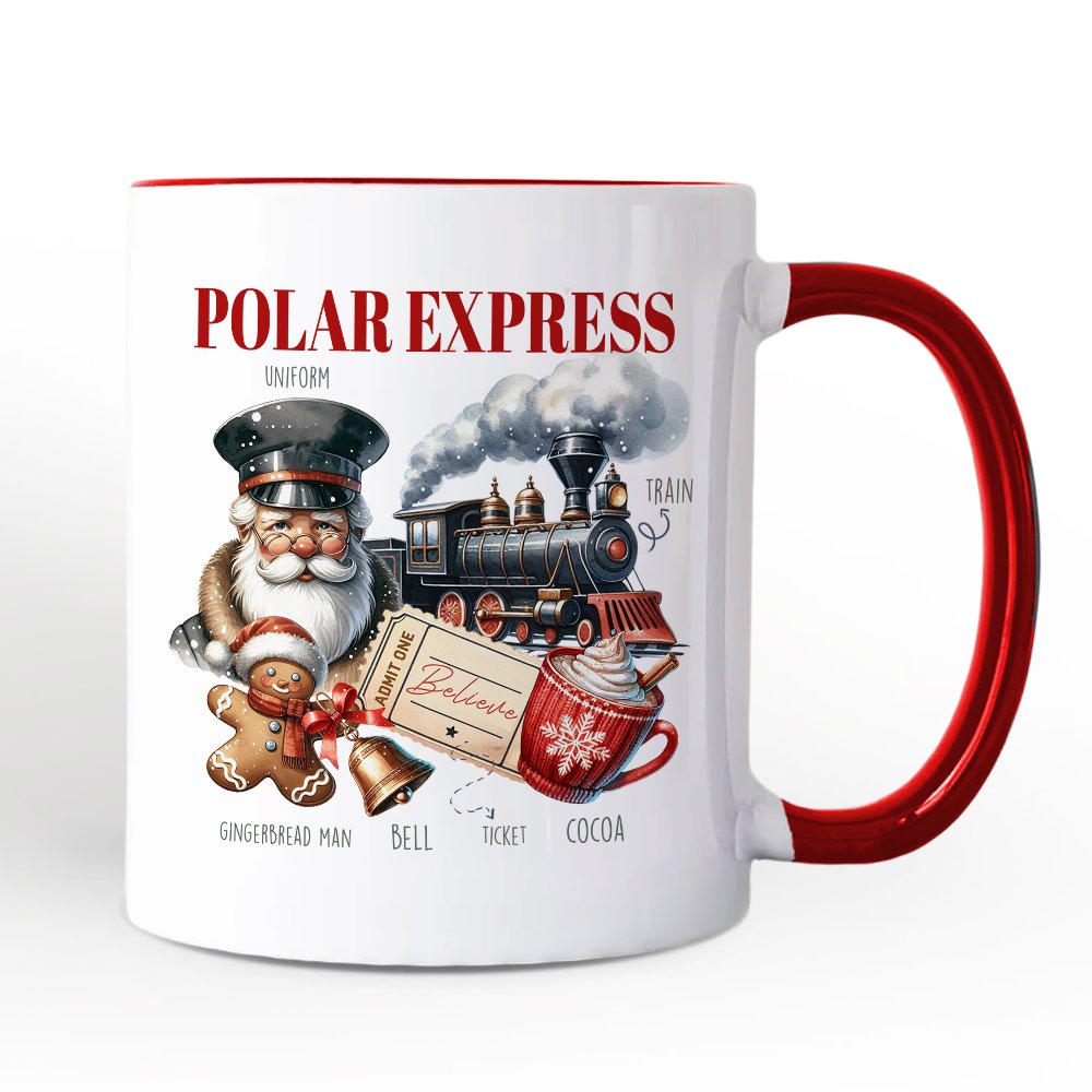 Polar Express Christmas Personalized Mug, Vintage Holiday Santa Gift with Custom Name Personalized Ceramic Mug OrnamentallyYou White - Red Non-Custom 