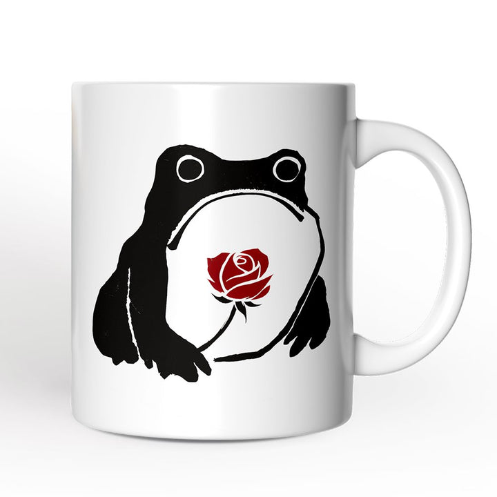 Romantic Japanese Frog with Rose Personalized Mug, Matsumoto Hoji Edo Period Frog Lover Gift With Custom Name Personalized Ceramic Mug OrnamentallyYou 12oz Mug Non-Custom 