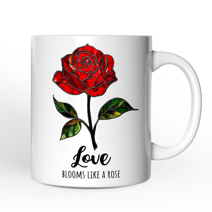 Rose Stained Glass Personalized Mug, Love Blooms Like a Rose Custom Name Gift Personalized Ceramic Mug OrnamentallyYou 12oz Mug Non-Custom 