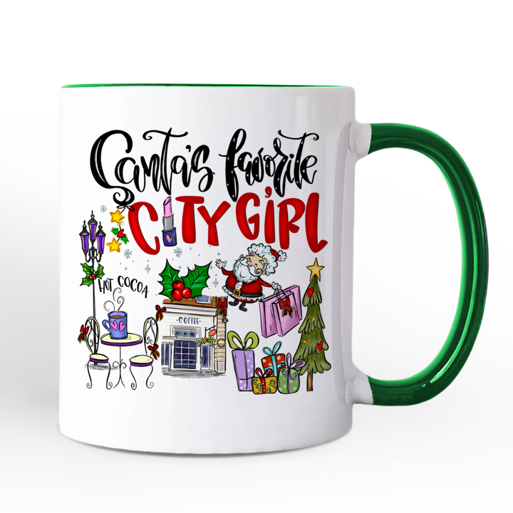 Santa's Favorite City Girl Personalized Mug, Urban Lifestyle Christmas Gift with Custom Name
