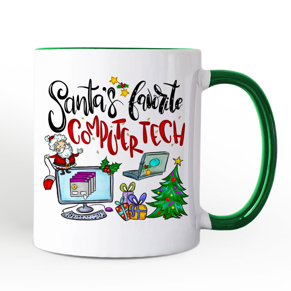 Santa's Favorite Computer Tech Personalized Mug, Technology Christmas Gift with Custom Name