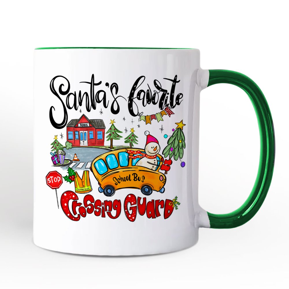 Santa's Favorite Crossing Guard Personalized Mug, School Patrol Appreciation Gift with Custom Name Personalized Ceramic Mug OrnamentallyYou Green Handle Non-Custom 