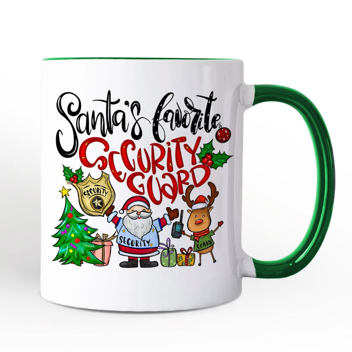 Santa's Favorite Security Guard Personalized Mug, Appreciation Christmas Gift with Custom Name Personalized Ceramic Mug OrnamentallyYou Green Handle Non-Custom 