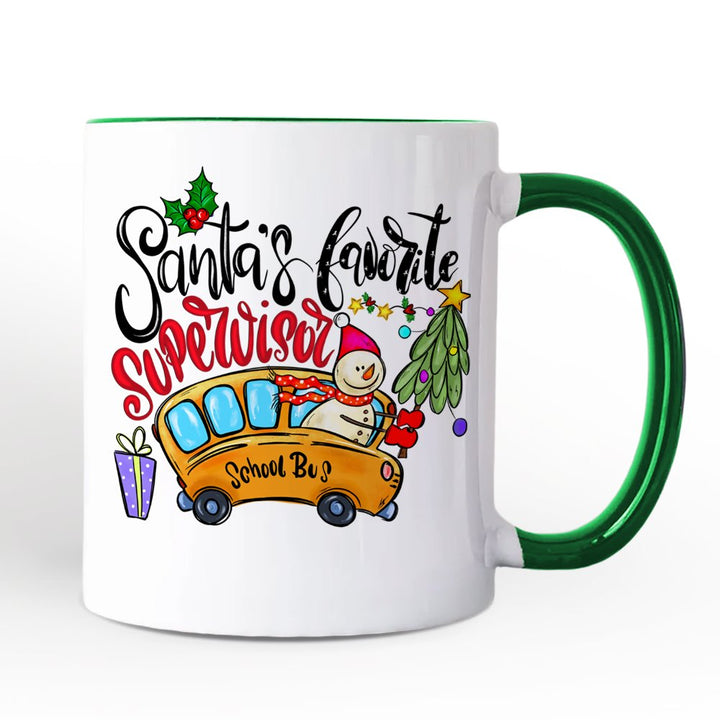 Santa's Favorite Supervisor Personalized Mug, Mentorship Appreciation Gift with Custom Name Personalized Ceramic Mug OrnamentallyYou Green Handle Non-Custom 