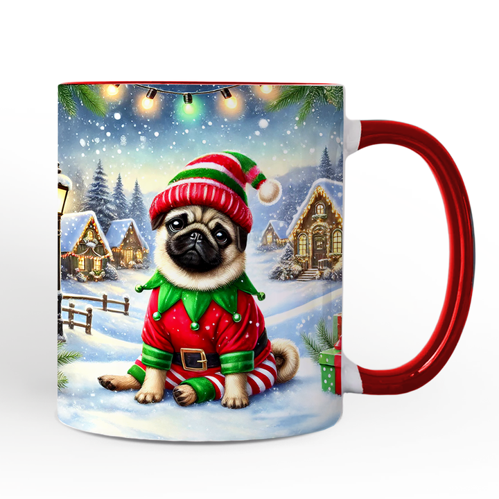 Santa's Little Helper Pug Elf Personalized Mug, Whimsical Canine Christmas Gift with Custom Name