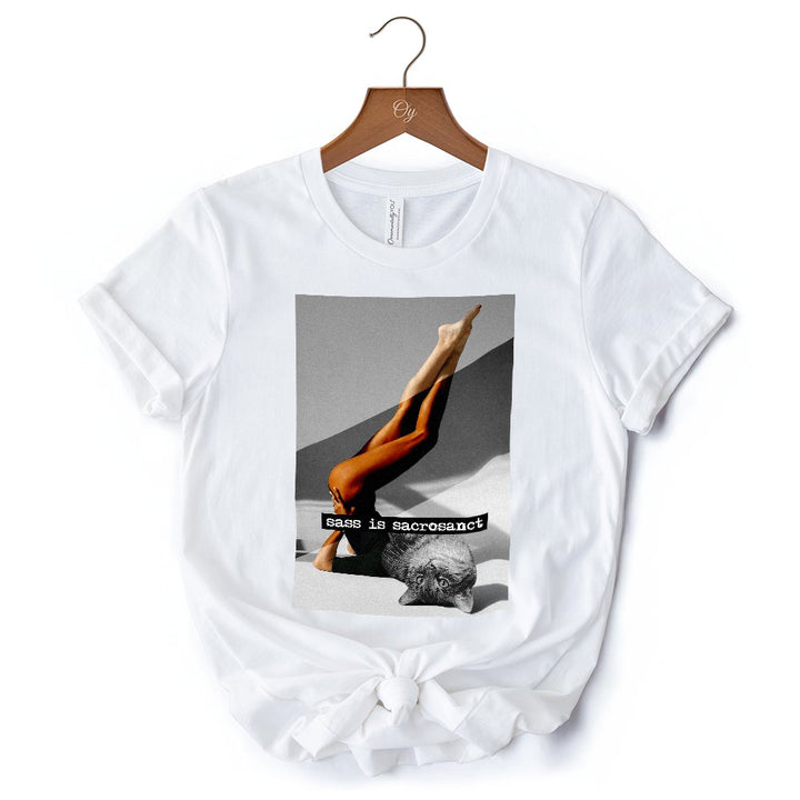 Sass is Sacrosanct Concept Art Graphic T-Shirt, Sexy Cat Woman Black and White Streetwear Tee T-Shirts OrnamentallyYou 