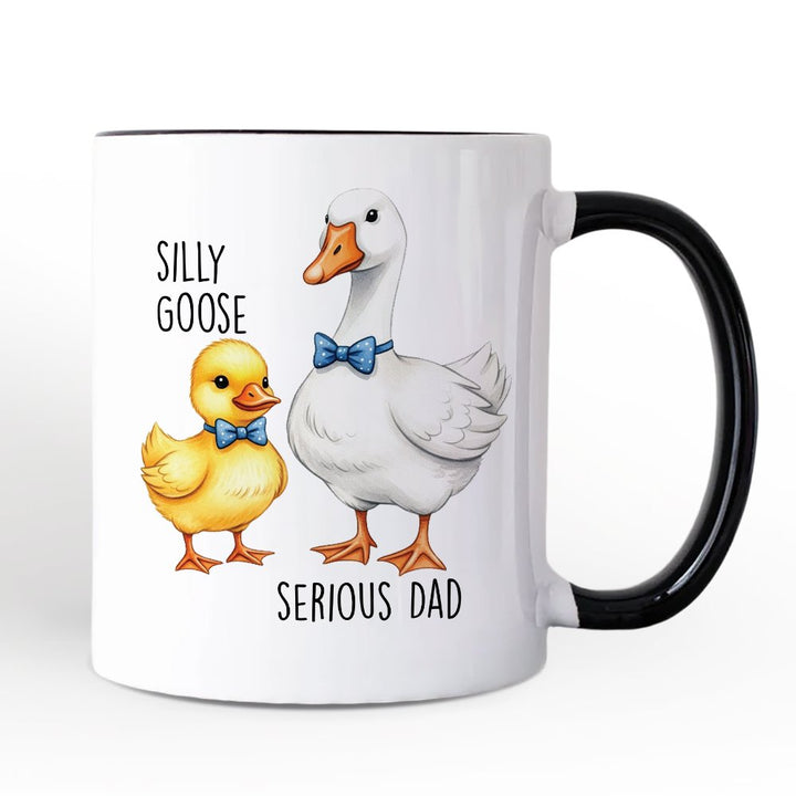 Silly Goose Serious Dad Tie Personalized Mug, Cute Duo Fathers Gift with Custom Name Personalized Ceramic Mug OrnamentallyYou Black Handle Non-Custom 