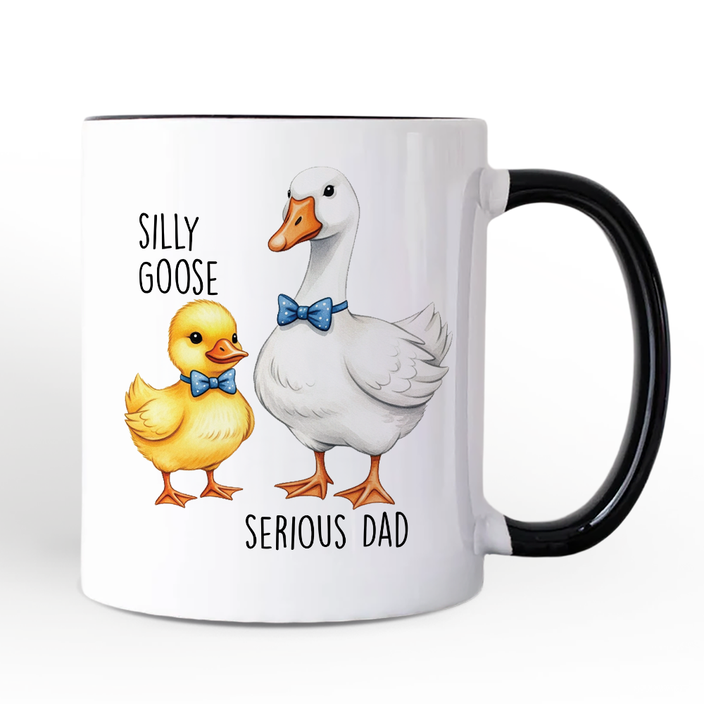 Silly Goose Serious Dad Tie Personalized Mug, Cute Duo Fathers Gift with Custom Name
