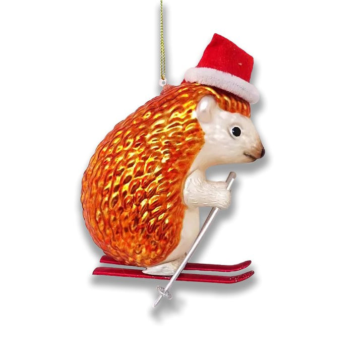 Skiing Hedgehog Christmas Glass Ornament Glass Ornament OrnamentallyYou 