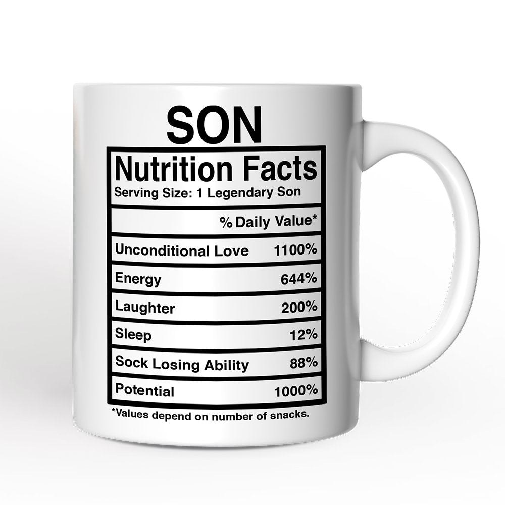 Son Nutrition Facts Personalized Mug, Birthday Gift With Custom Names and Percentages Personalized Ceramic Mug OrnamentallyYou 12oz Mug Non-Custom 