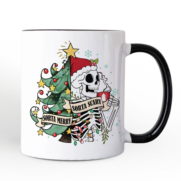 Sorta Merry Christmas Skeleton Personalized Mug, Sarcastic Holiday Gift with Custom Name