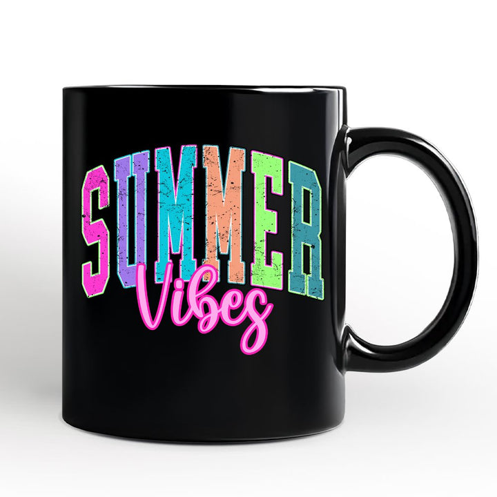 Summer Vibes Neon Varsity Mug, Retro Beach Gift Personalized Ceramic Mug OrnamentallyYou 