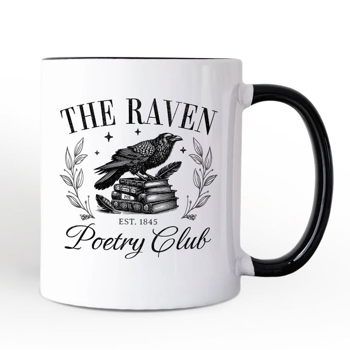 The Raven Poetry Club Edgar Allan Poe Personalized Mug, Dark Academia Bookish Gift with Custom Name Personalized Ceramic Mug OrnamentallyYou Black Handle Non-Custom 