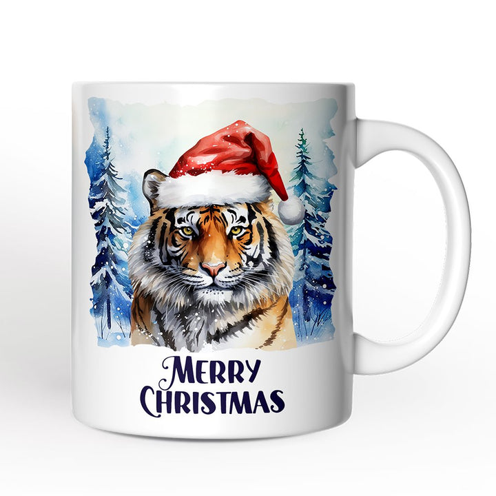 Tiger with Santa Hat Personalized Mug, Winter Forest Christmas Gift With Custom Name and Date Personalized Ceramic Mug OrnamentallyYou 12oz Mug Non-Custom 